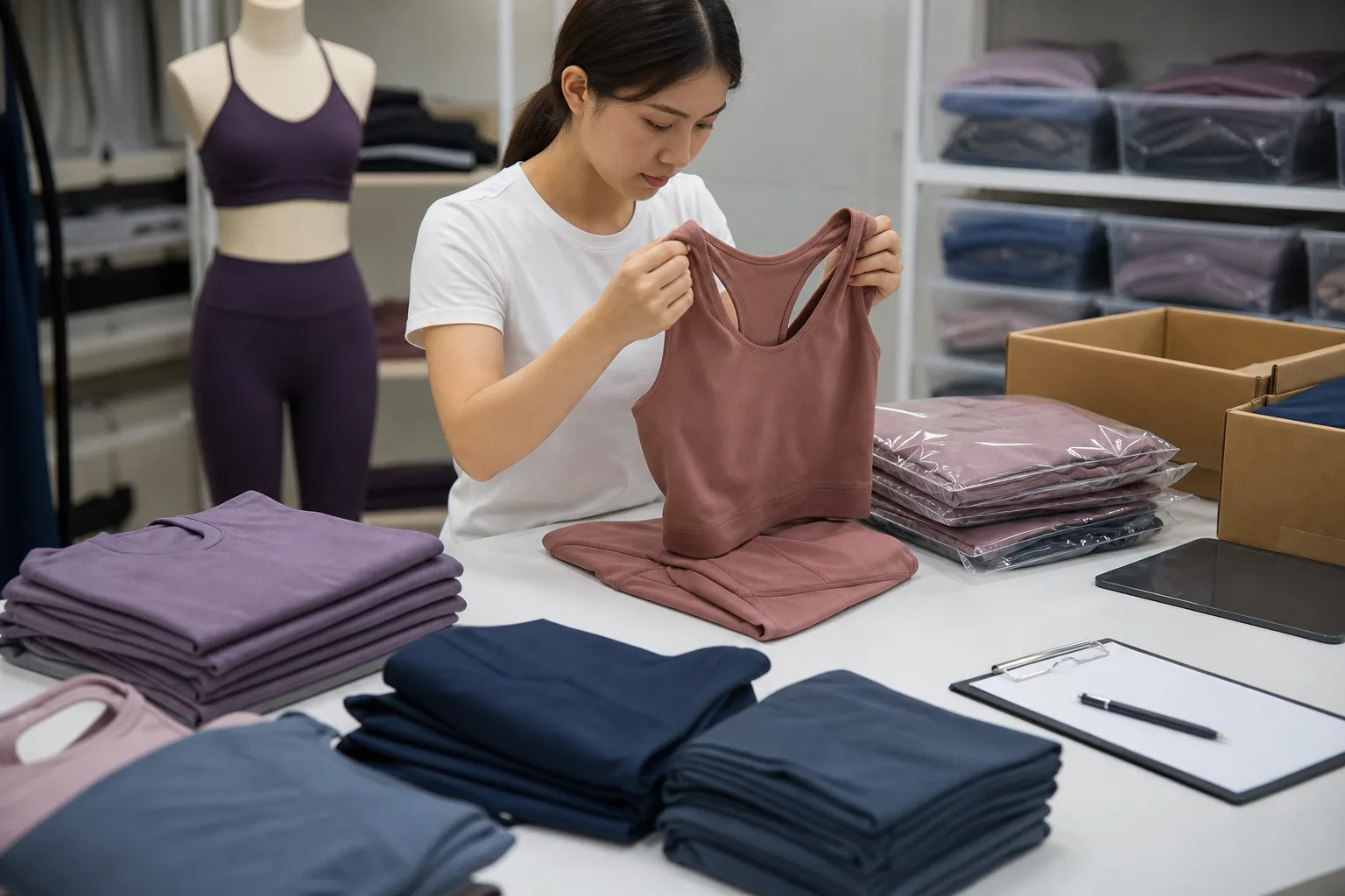 Quality control and packing for yoga apparel manufacturing buyers