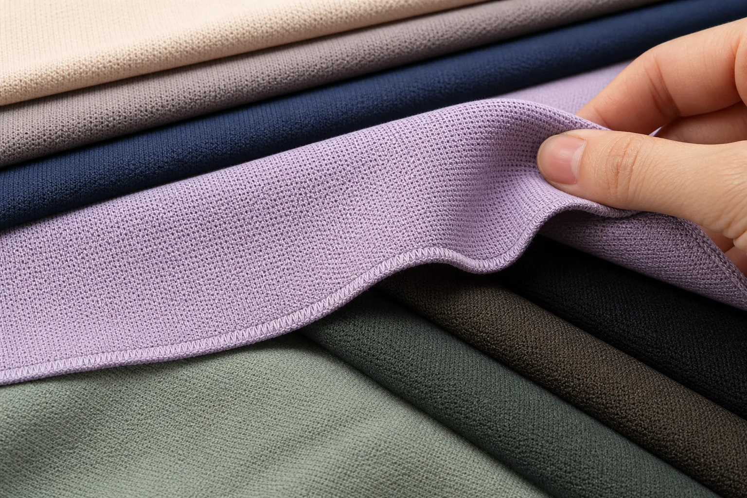 Athleisure fabric swatches showing texture, stretch, and drape
