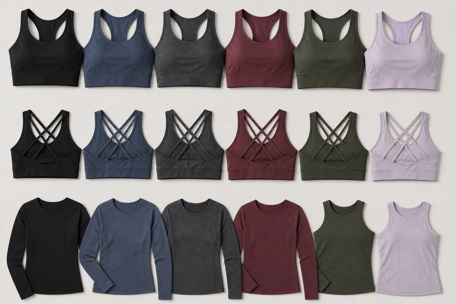 Sports bras and active tops for yoga apparel manufacturing buyers