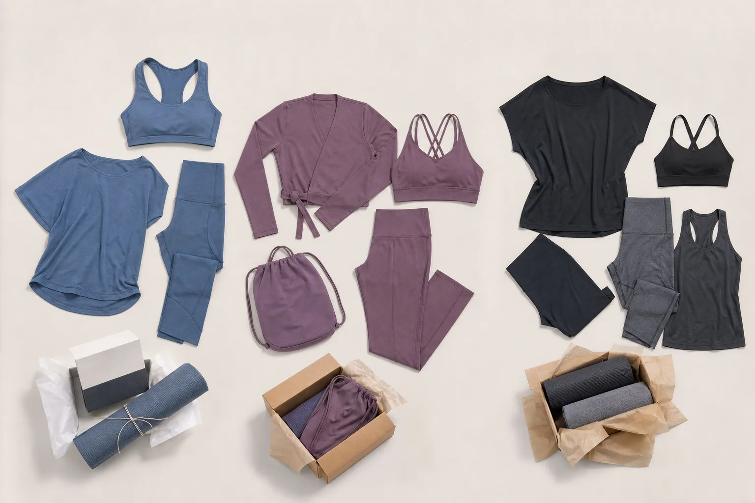 Three activewear combinations for different corporate wellness program formats