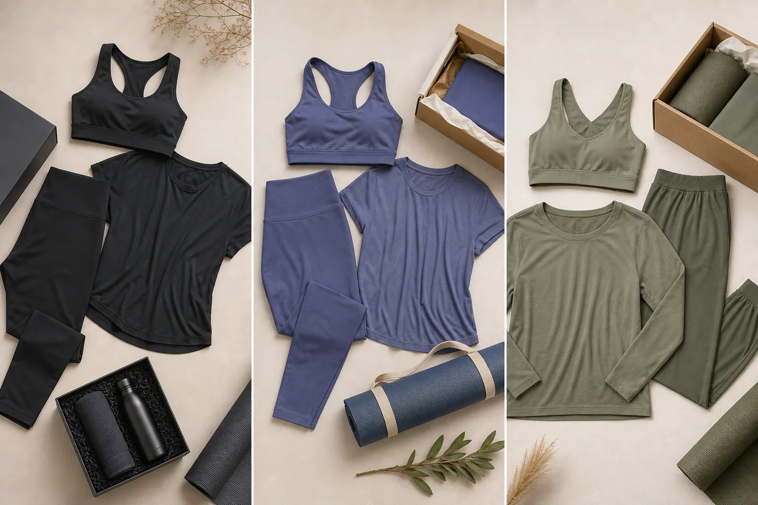 Three activewear combinations for different corporate wellness program formats