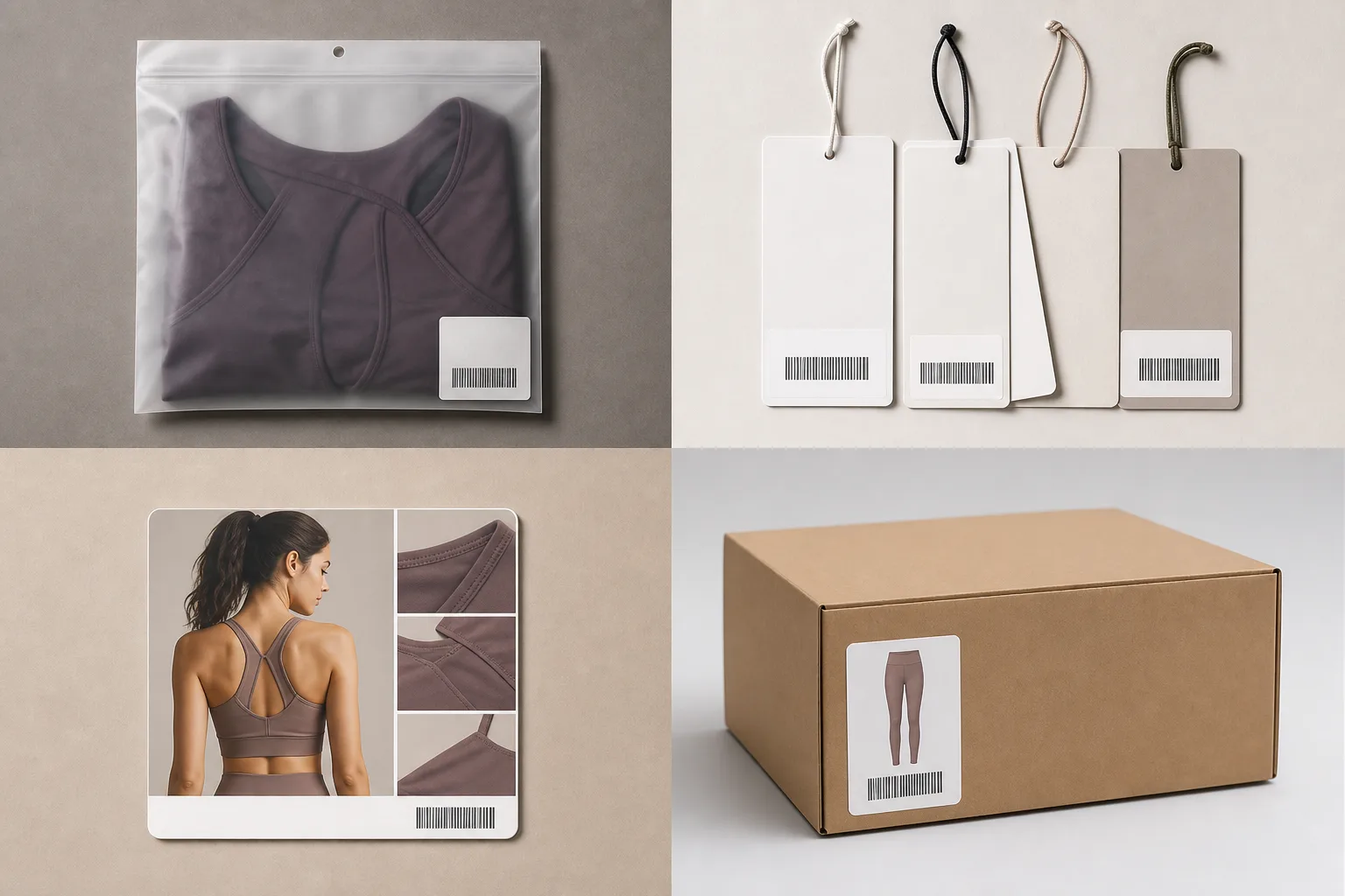 Comparison of activewear bags, tags, inserts, and carton labels