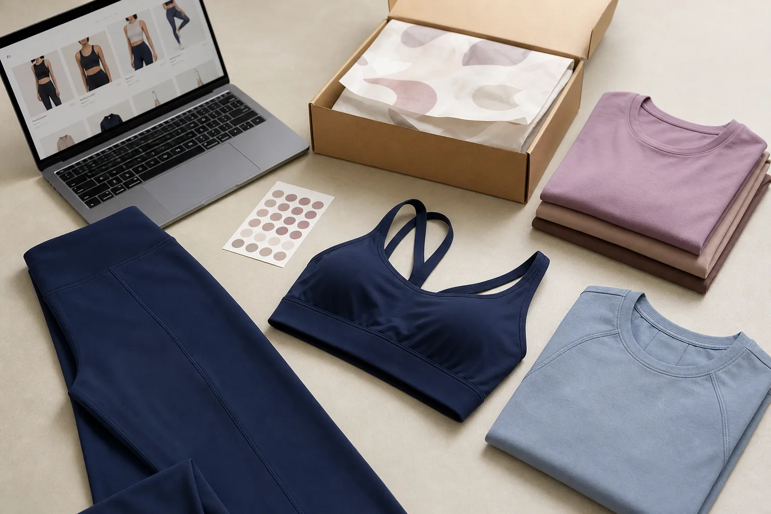Non-branded activewear flat lay for e-commerce launch planning