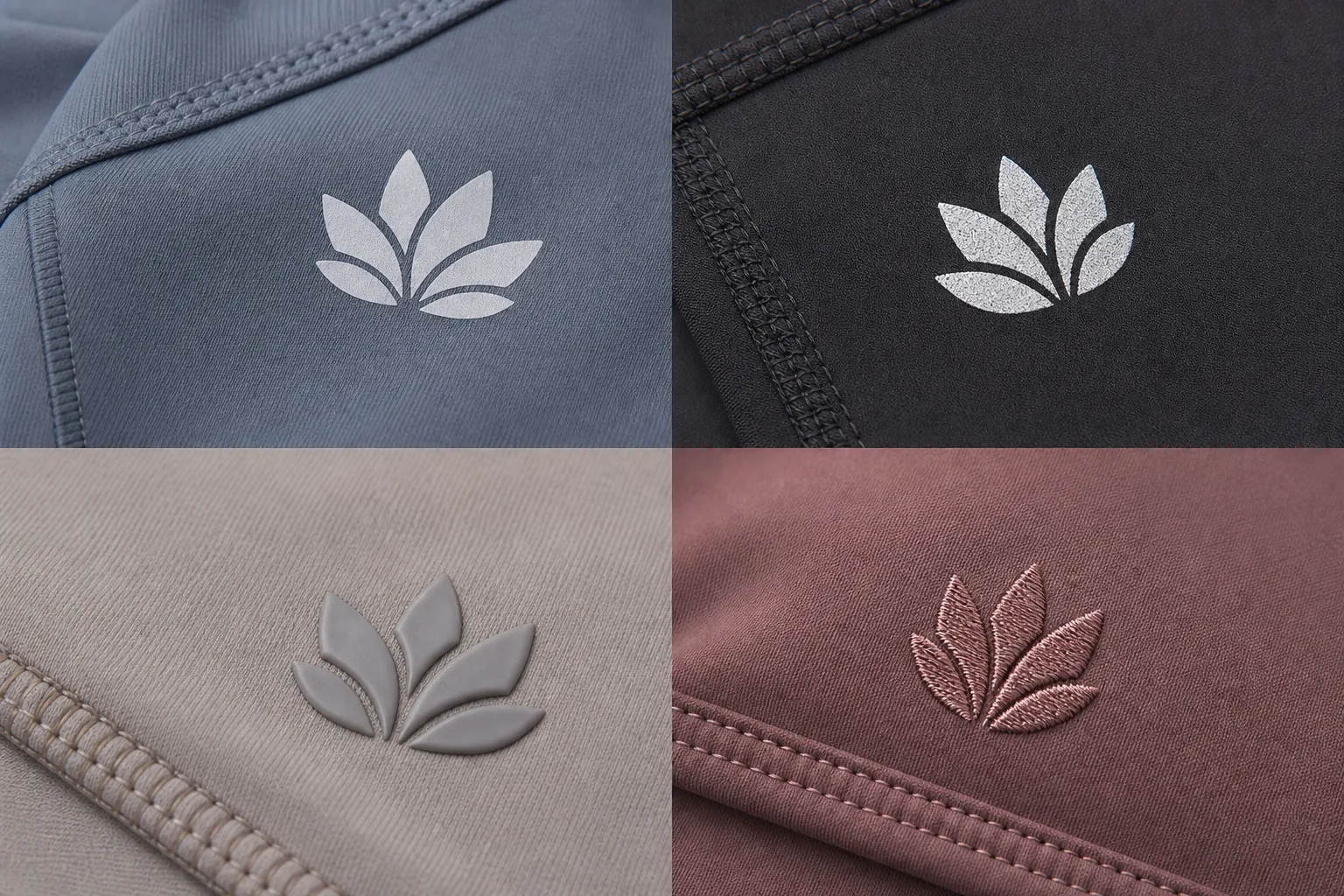 Close-up comparison of logo application methods on activewear fabric
