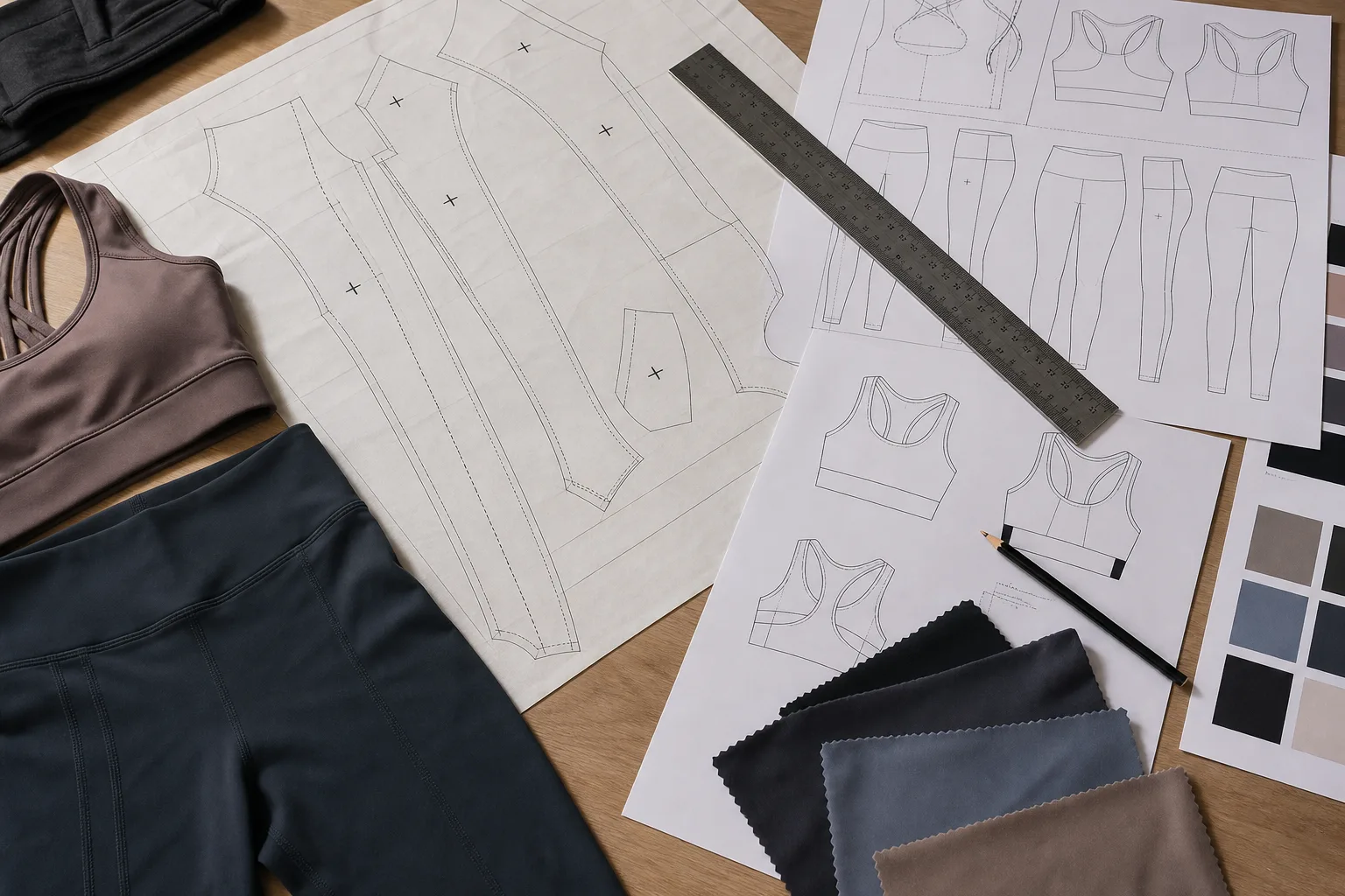 Logo placement planning for custom yoga leggings and bras
