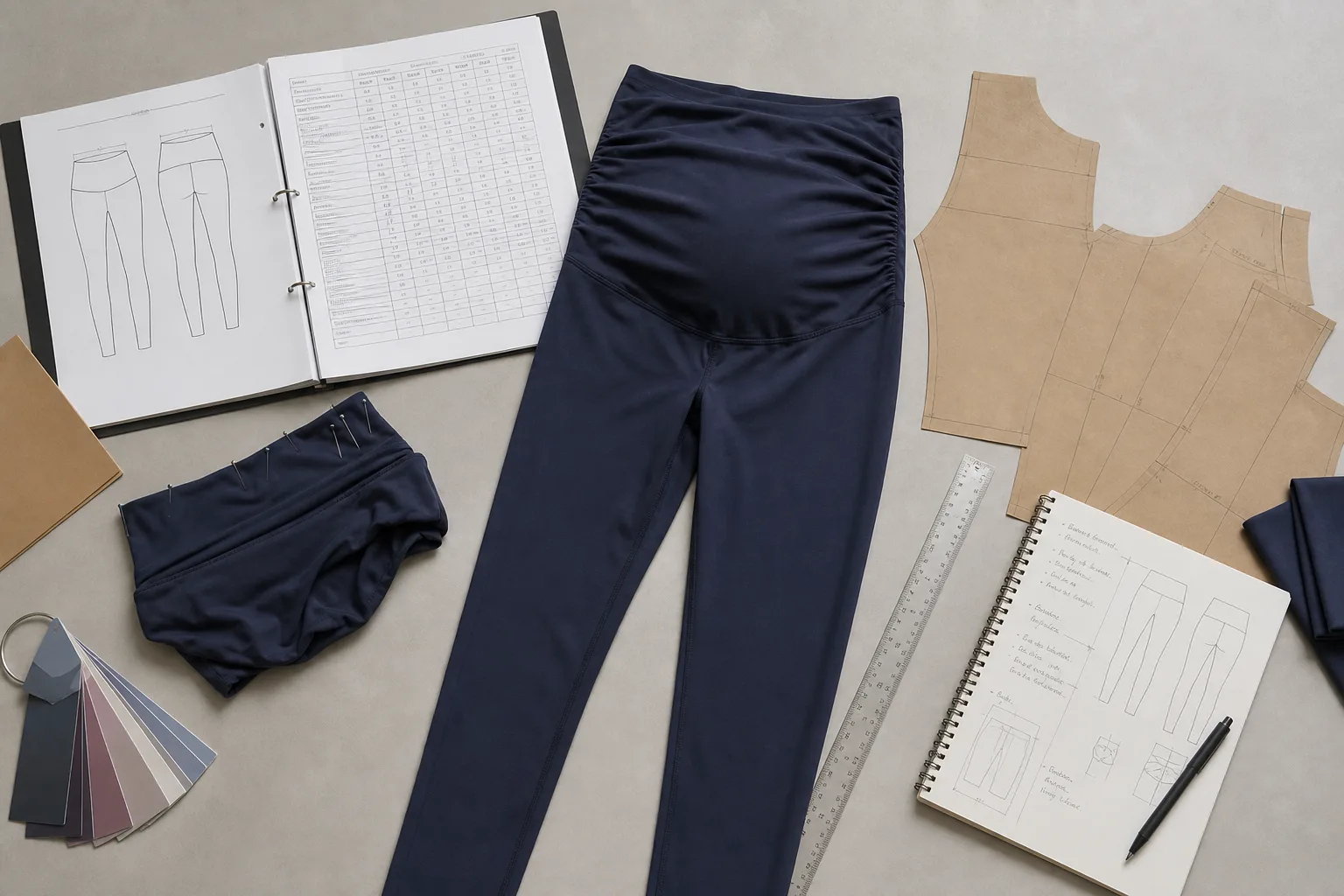 Maternity yoga wear sample development with pattern and measurement review