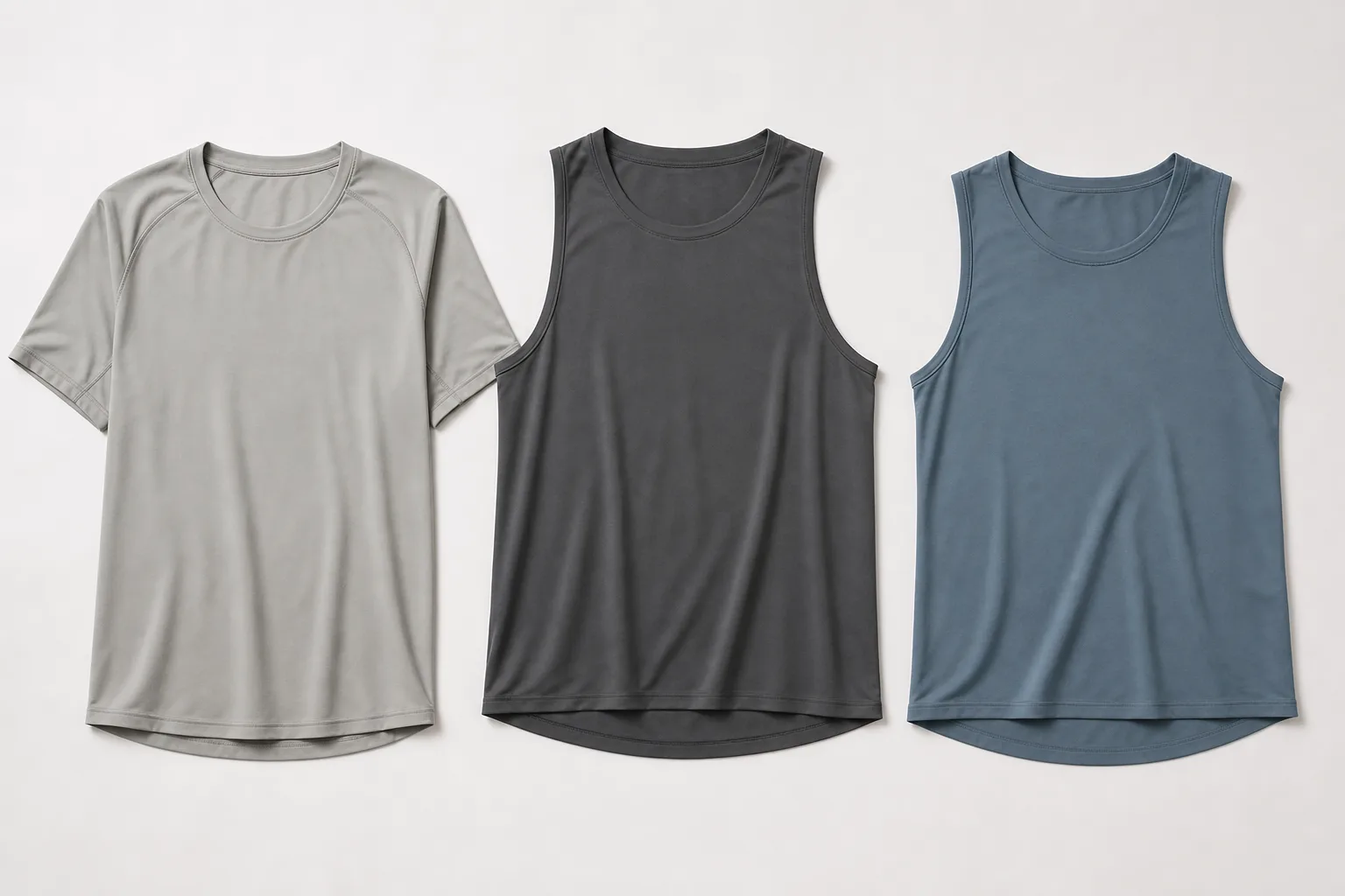 Men's yoga tops and tanks displayed for product range comparison