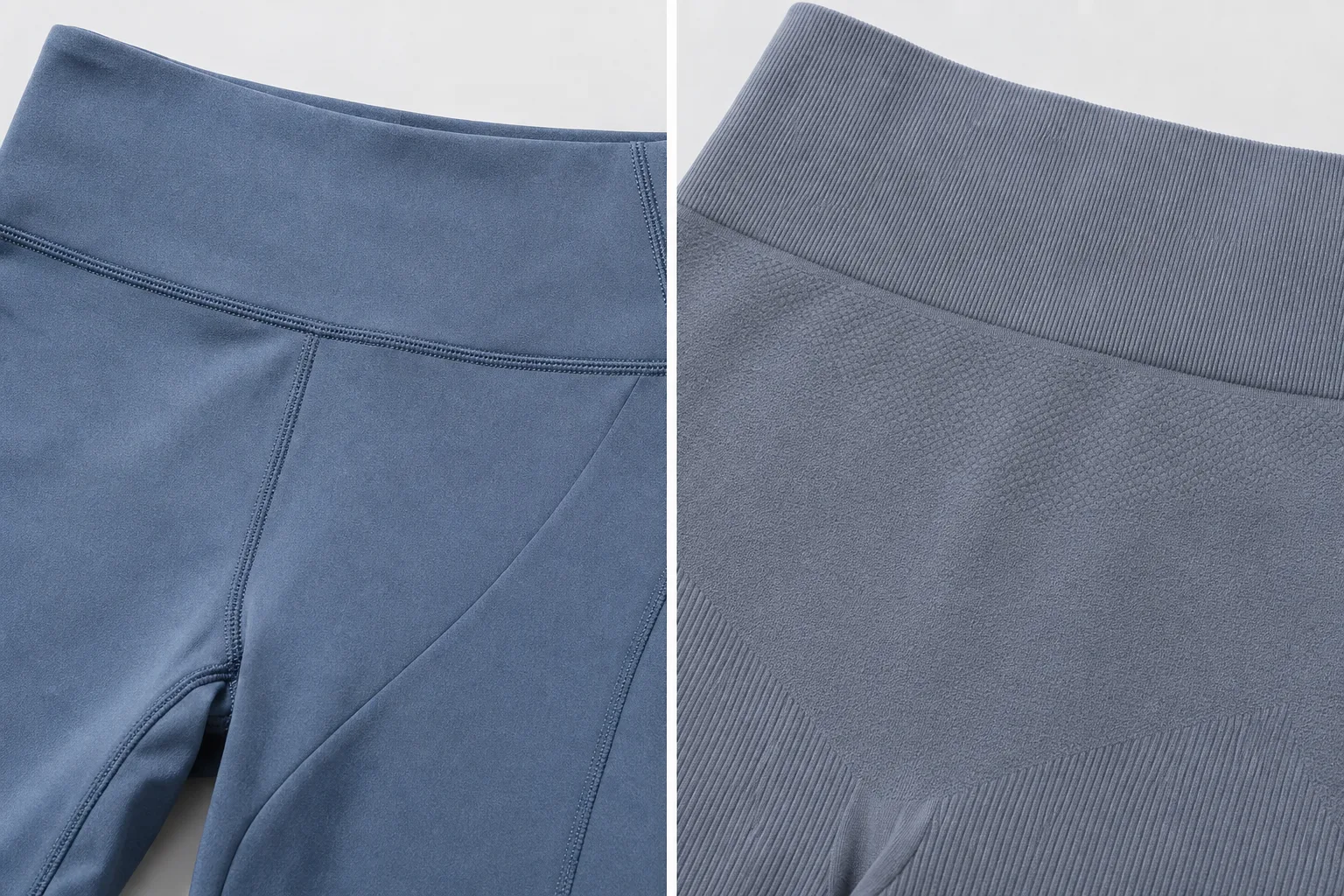 Comparison of cut-and-sew and seamless yoga apparel construction details