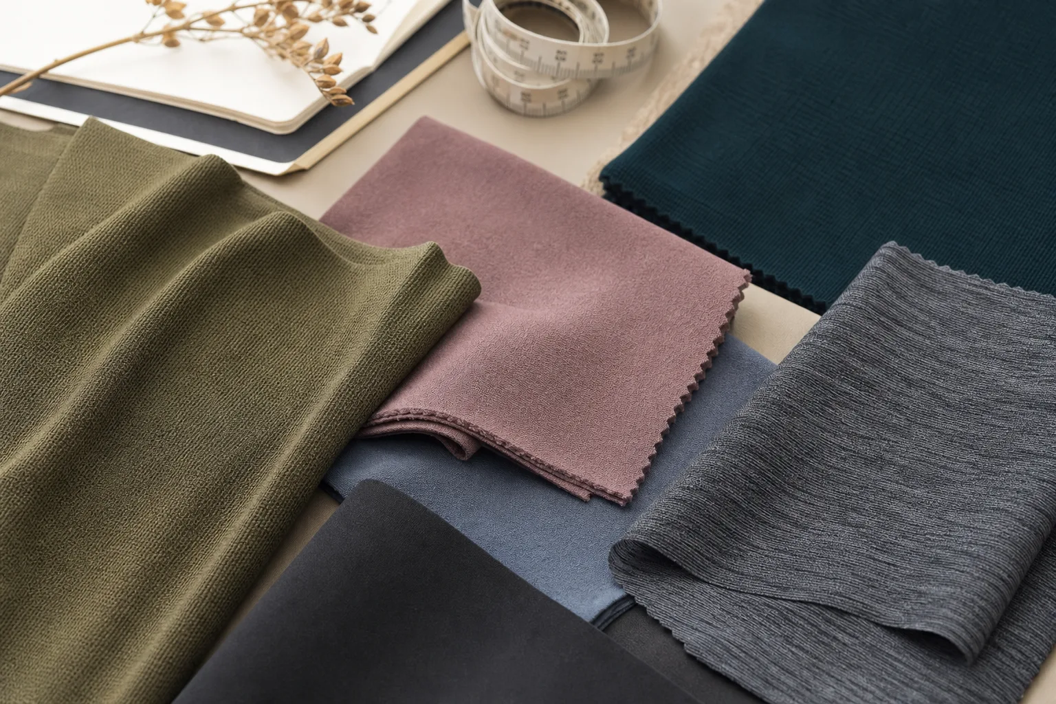 Activewear fabric swatches for comparing stretch, hand feel, and surface finish
