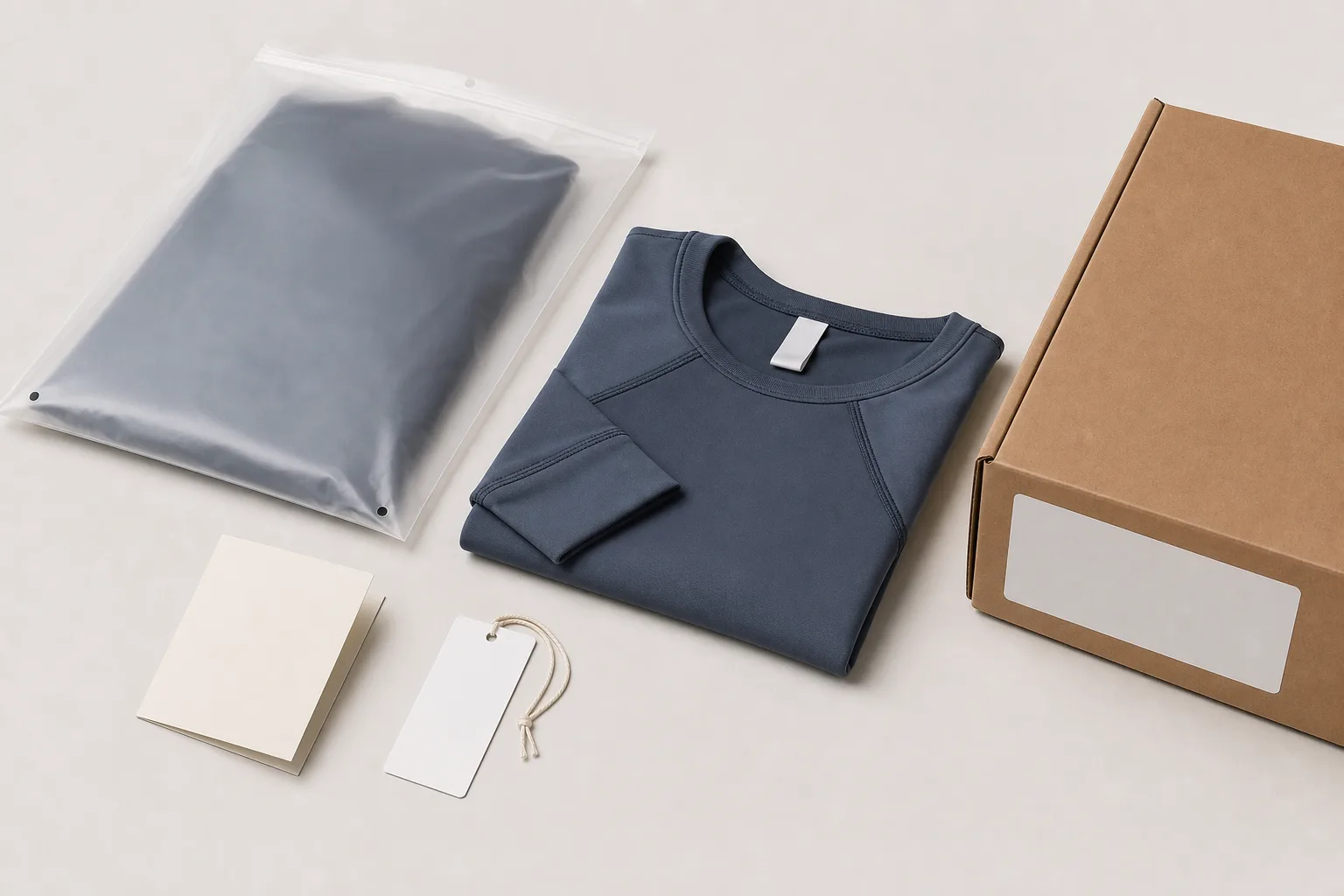 Folded activewear with packaging labels and hangtag mockup