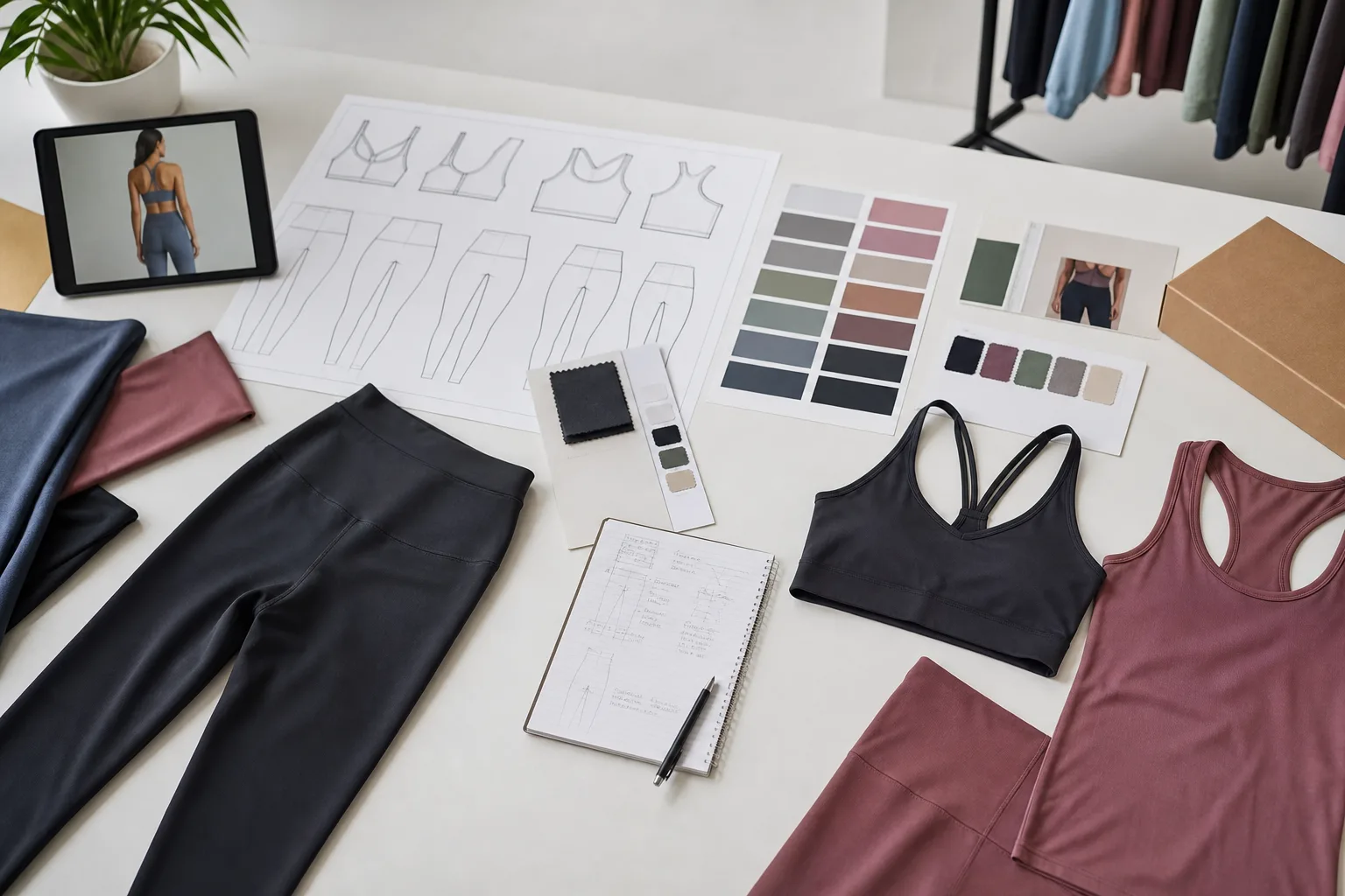 Yoga apparel manufacturing planning with samples and specification materials