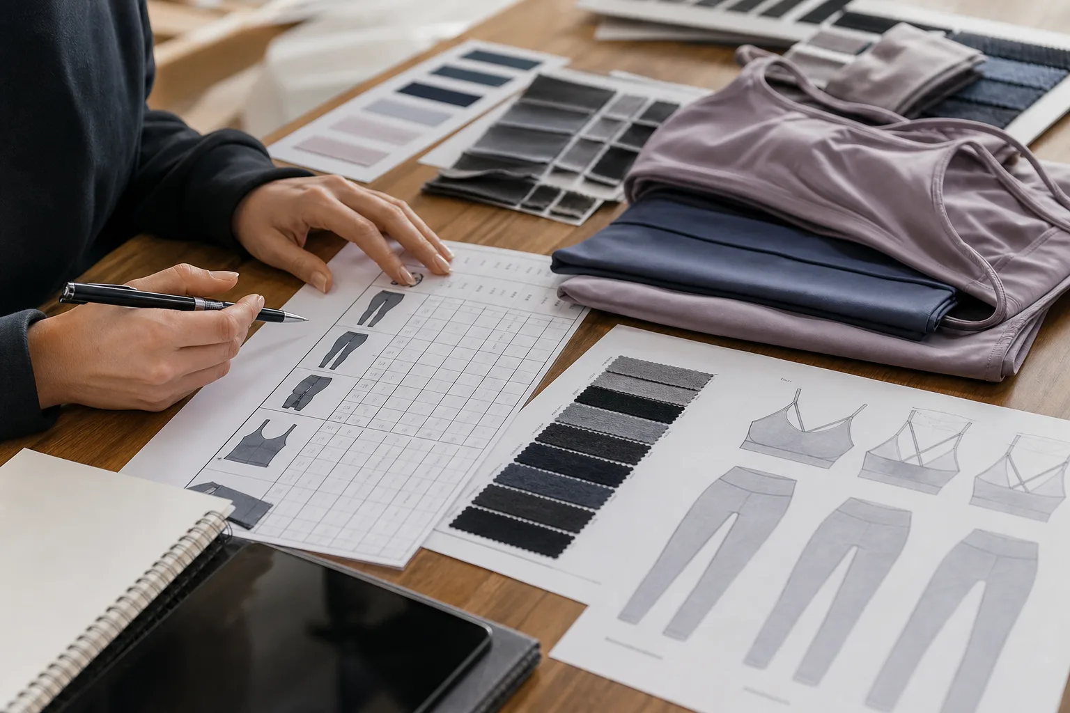 Apparel developer reviewing measurements and reference materials
