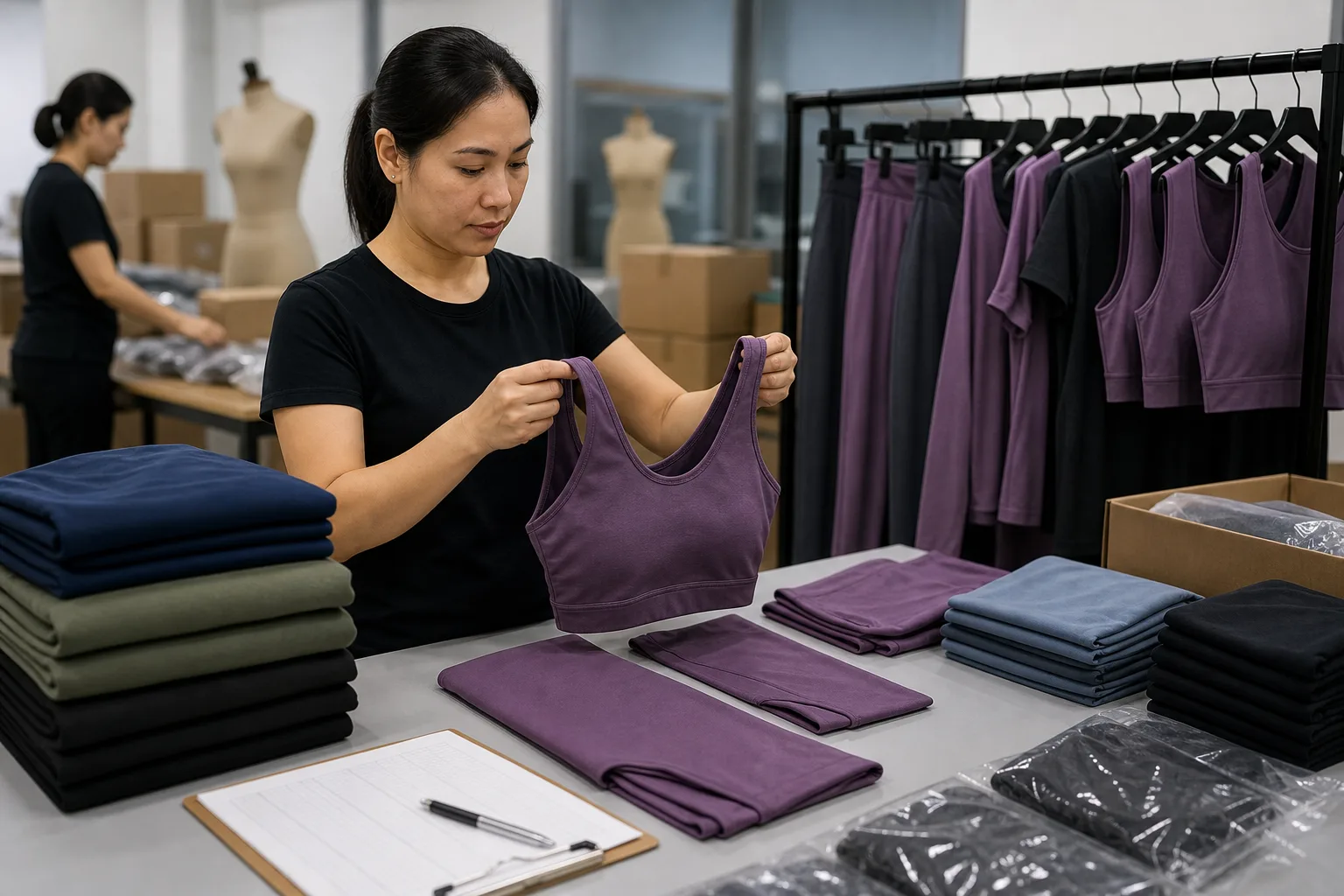 Quality control and packing for yoga apparel manufacturing buyers