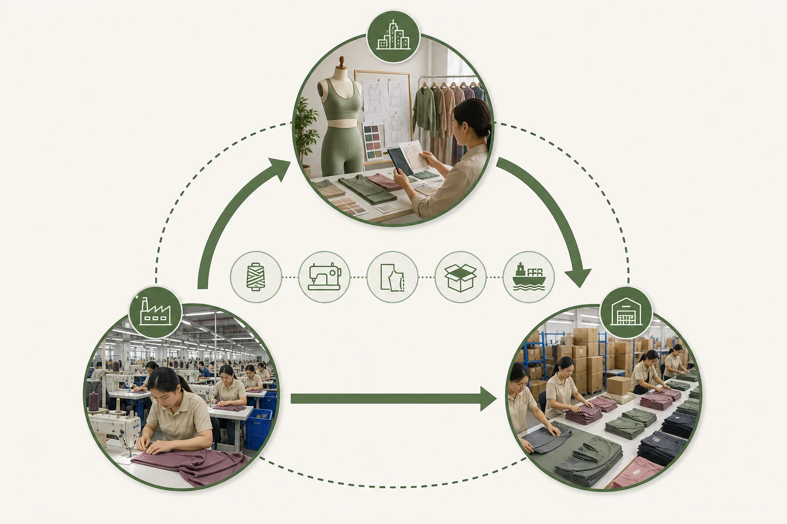 Workflow diagram showing development, production, and bulk planning across three locations