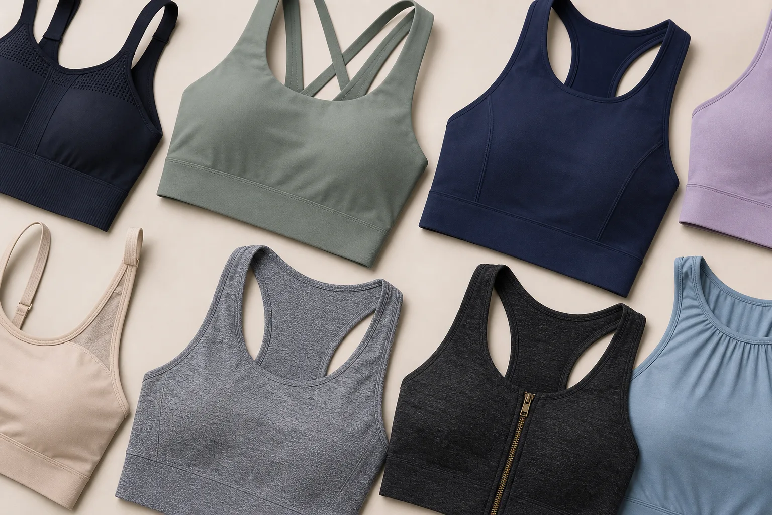 Sports bras and active tops for yoga apparel manufacturing buyers
