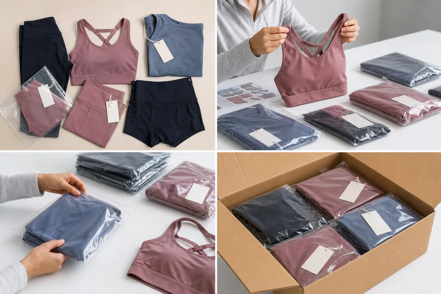 Non-branded activewear packaging and retail presentation mockup