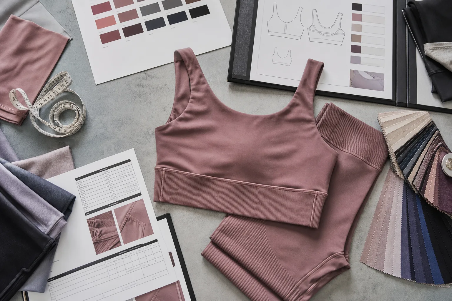 Sample review workspace for seamless yoga wear development