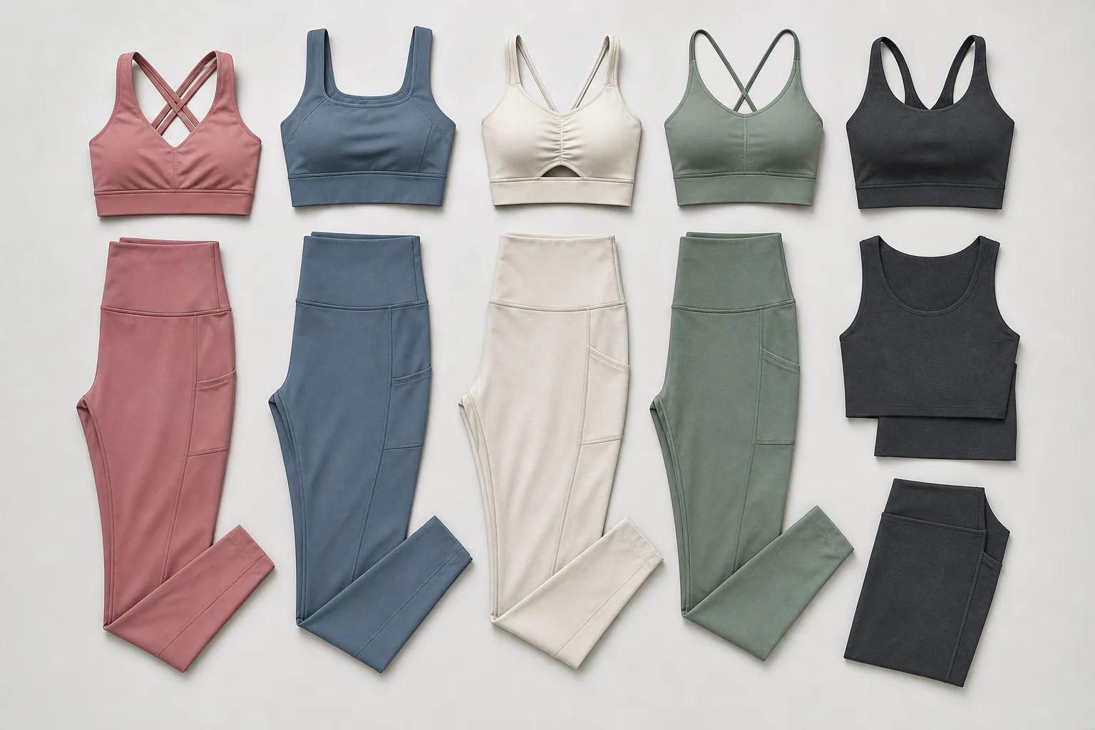 Coordinated yoga apparel sets for yoga apparel manufacturing buyers