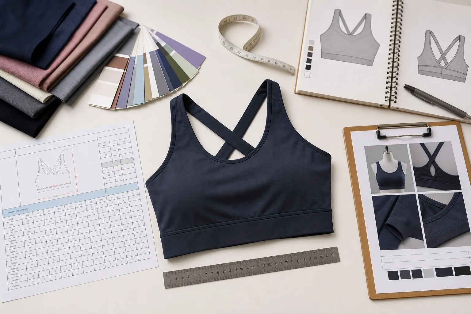 Sports bra sample review with measurements and packaging notes