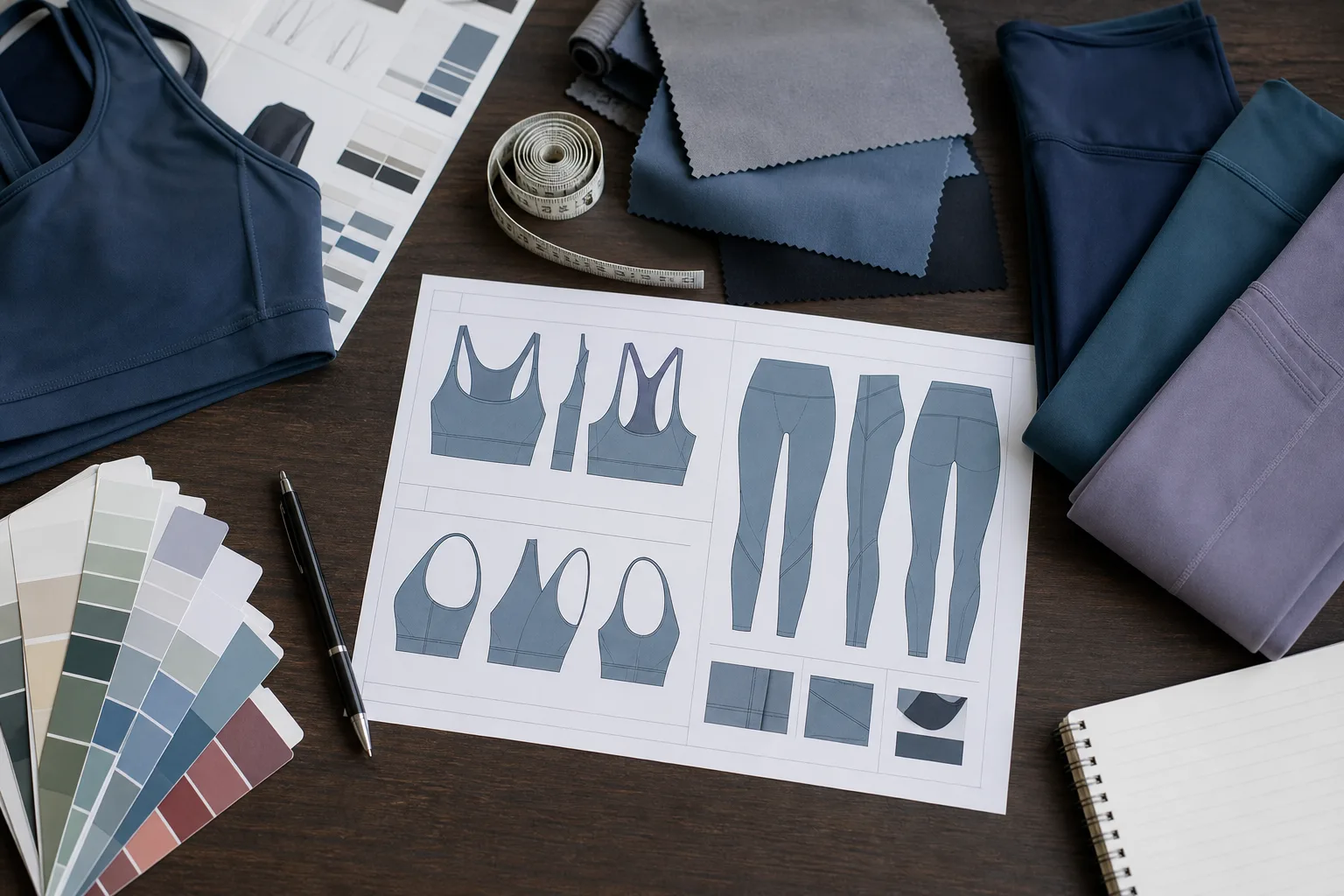 Activewear development workspace for sample review and approval planning