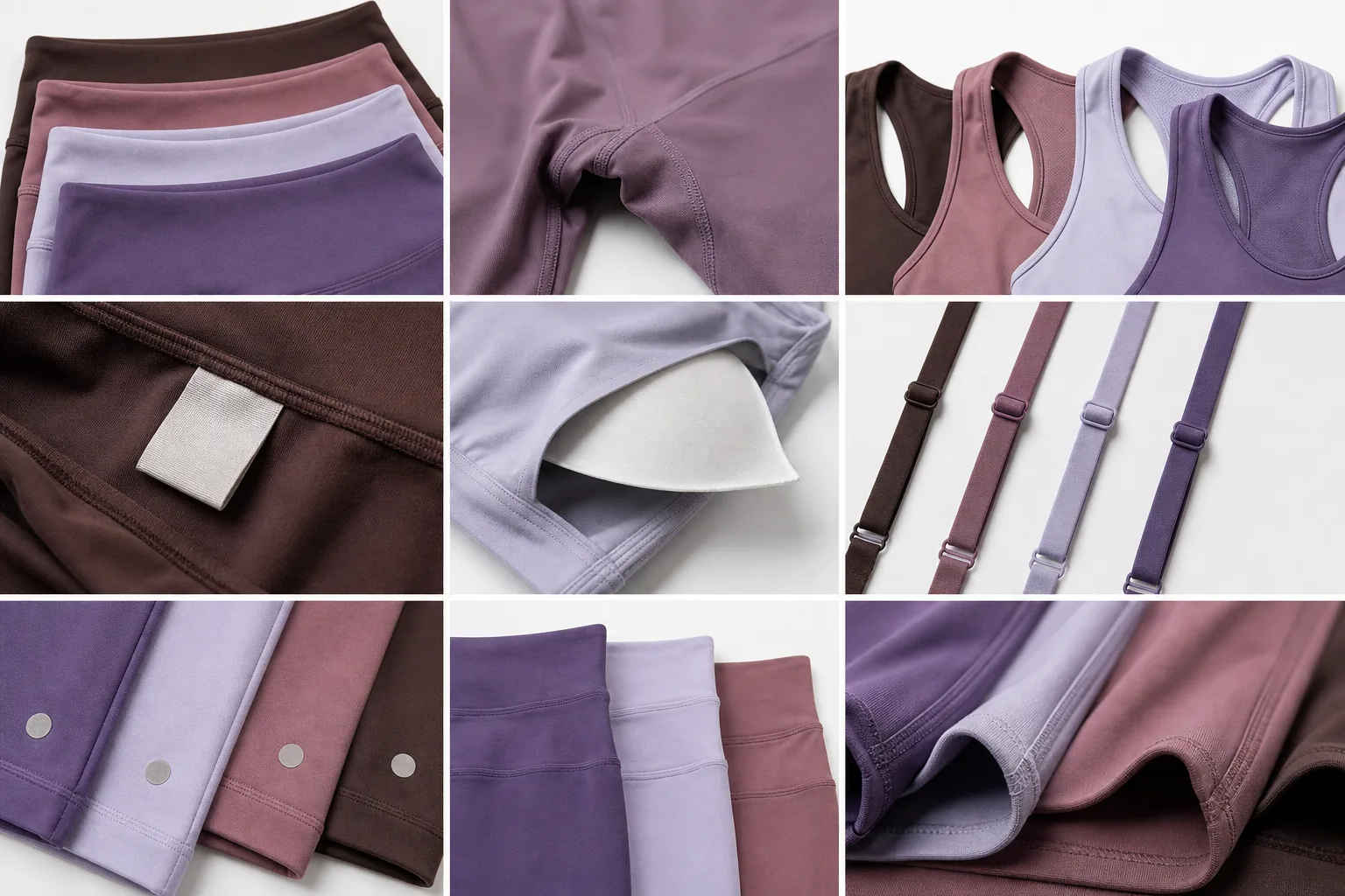 Close-up comparison of yoga apparel construction details for inspection review