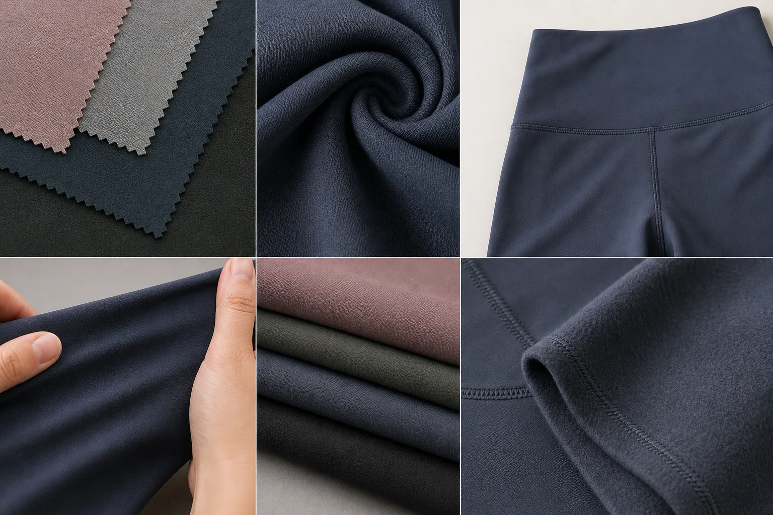 Fabric swatches and knit textures for yoga shorts development