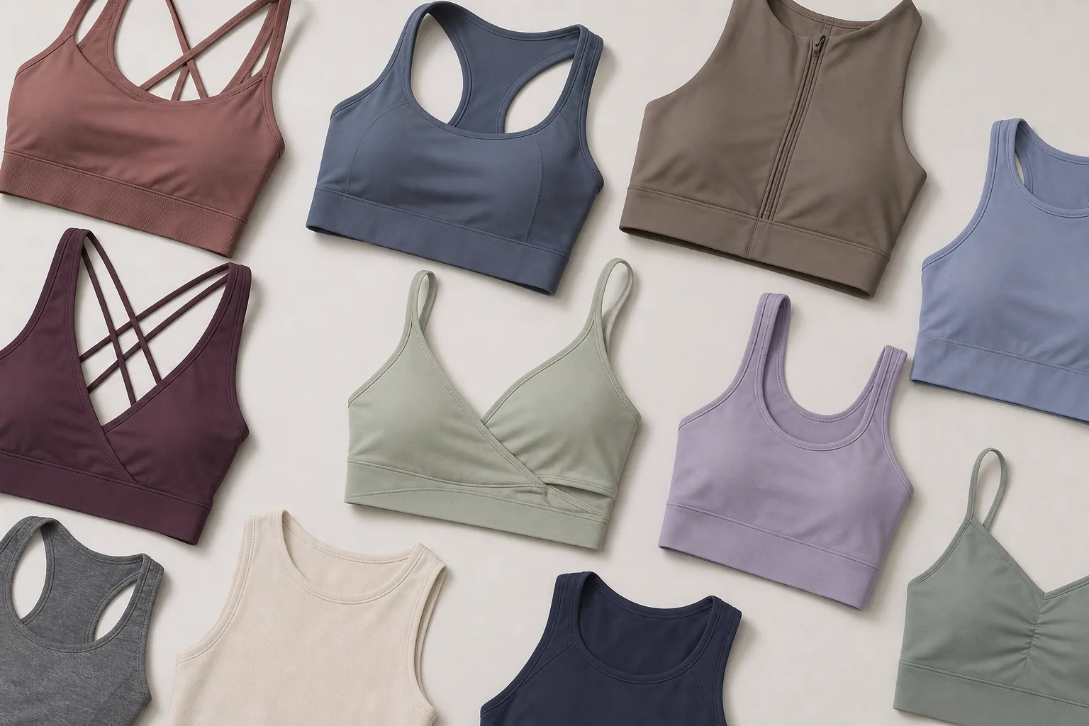 Sports bras and active tops for yoga apparel manufacturing buyers