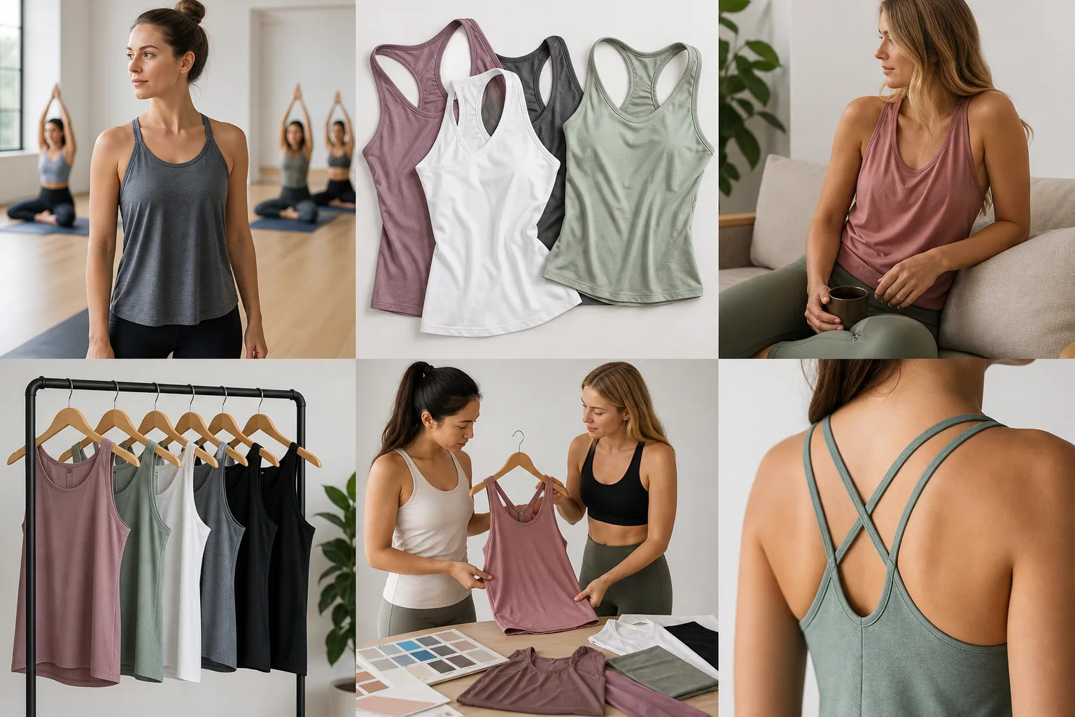Yoga tank tops styled for studio, training, and private label planning
