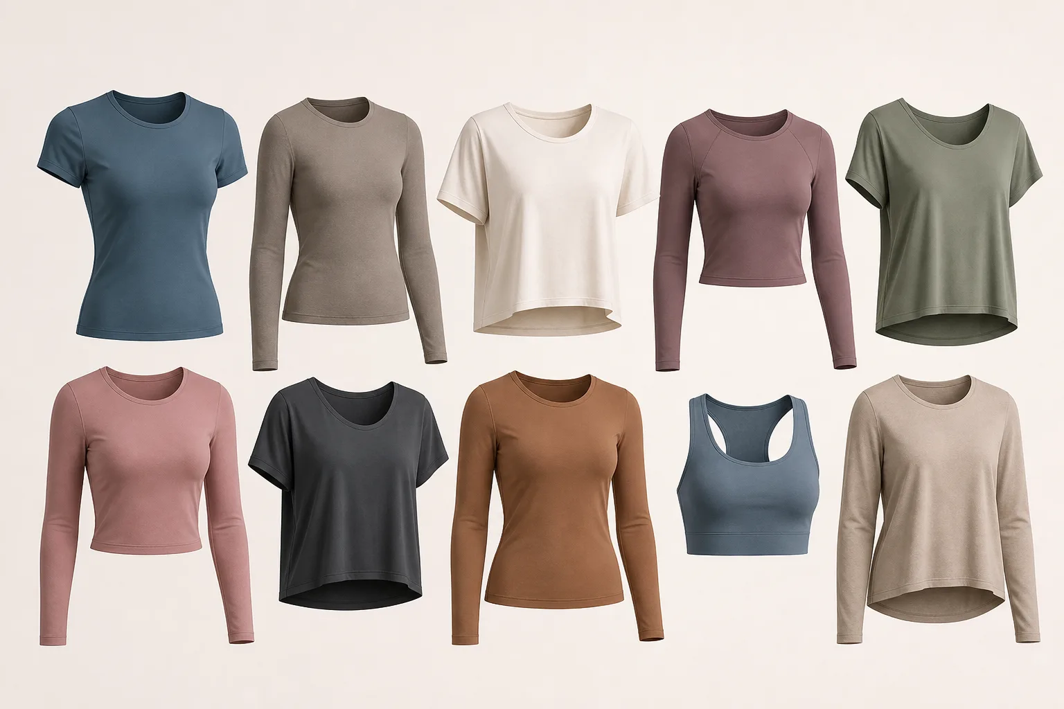 Custom yoga tops in fitted, cropped, long-sleeve, and relaxed styles