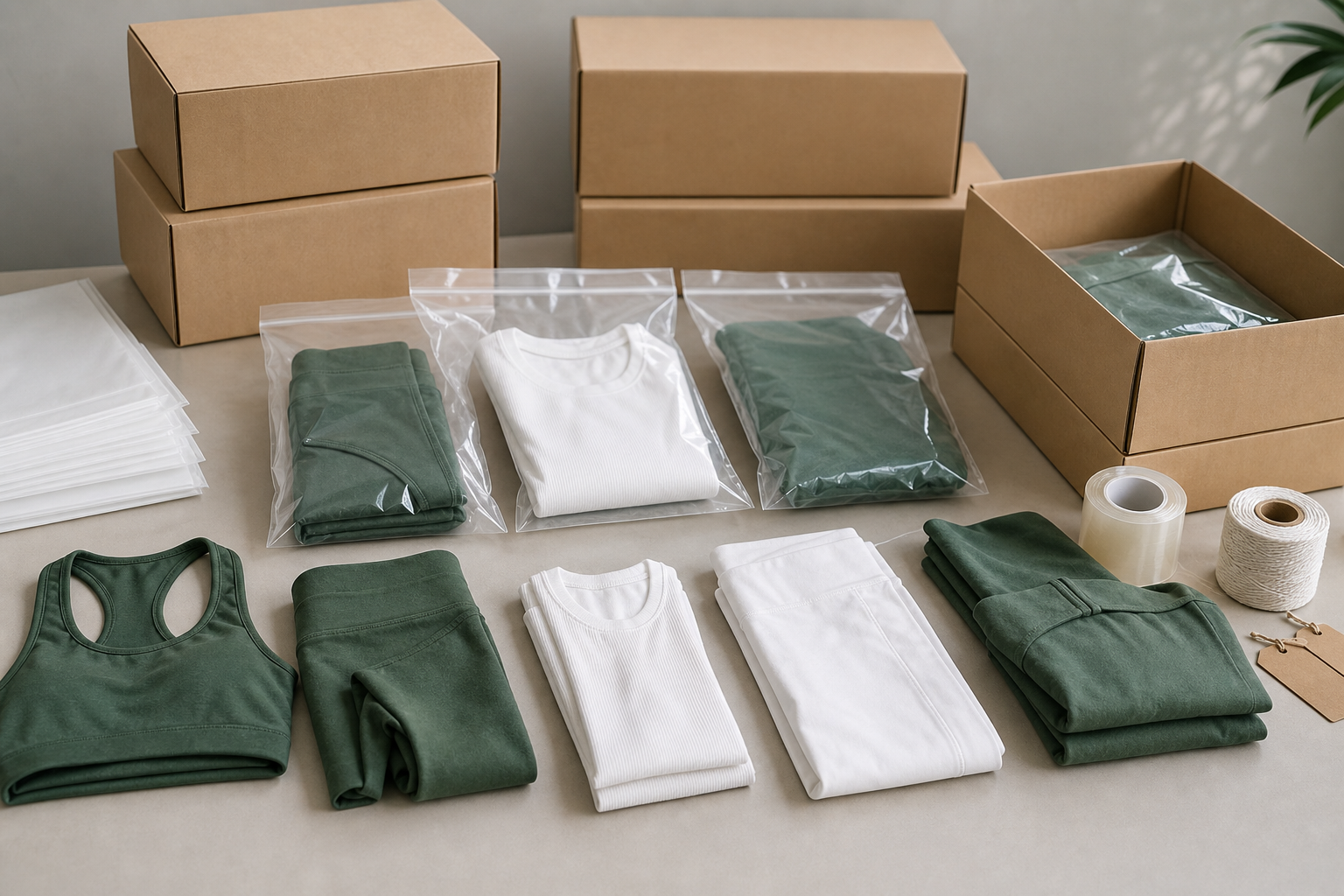 Folded activewear with export packaging components