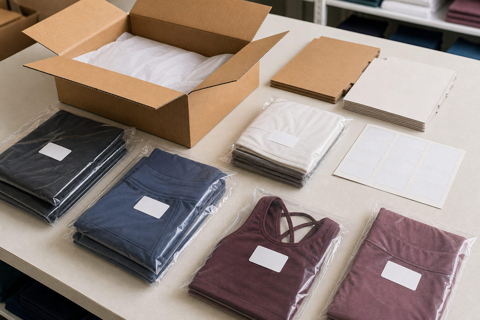 Folded activewear organized for export packaging