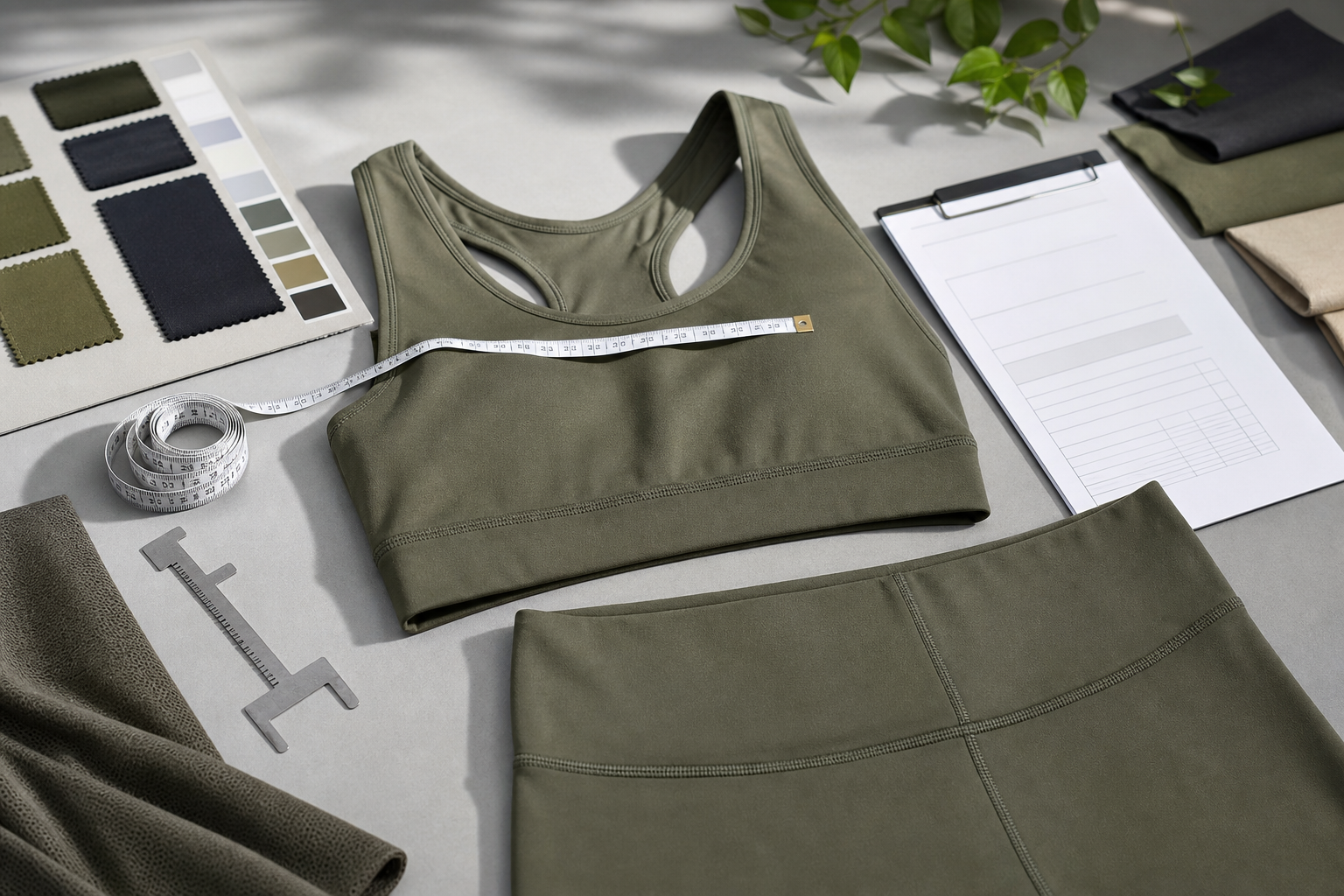 Activewear garment with measuring tools prepared for inspection