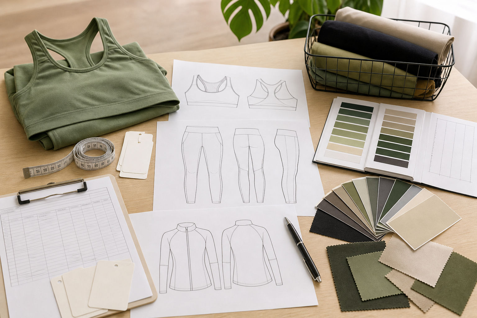 Inspection planning documents with fabric swatches and measuring tape