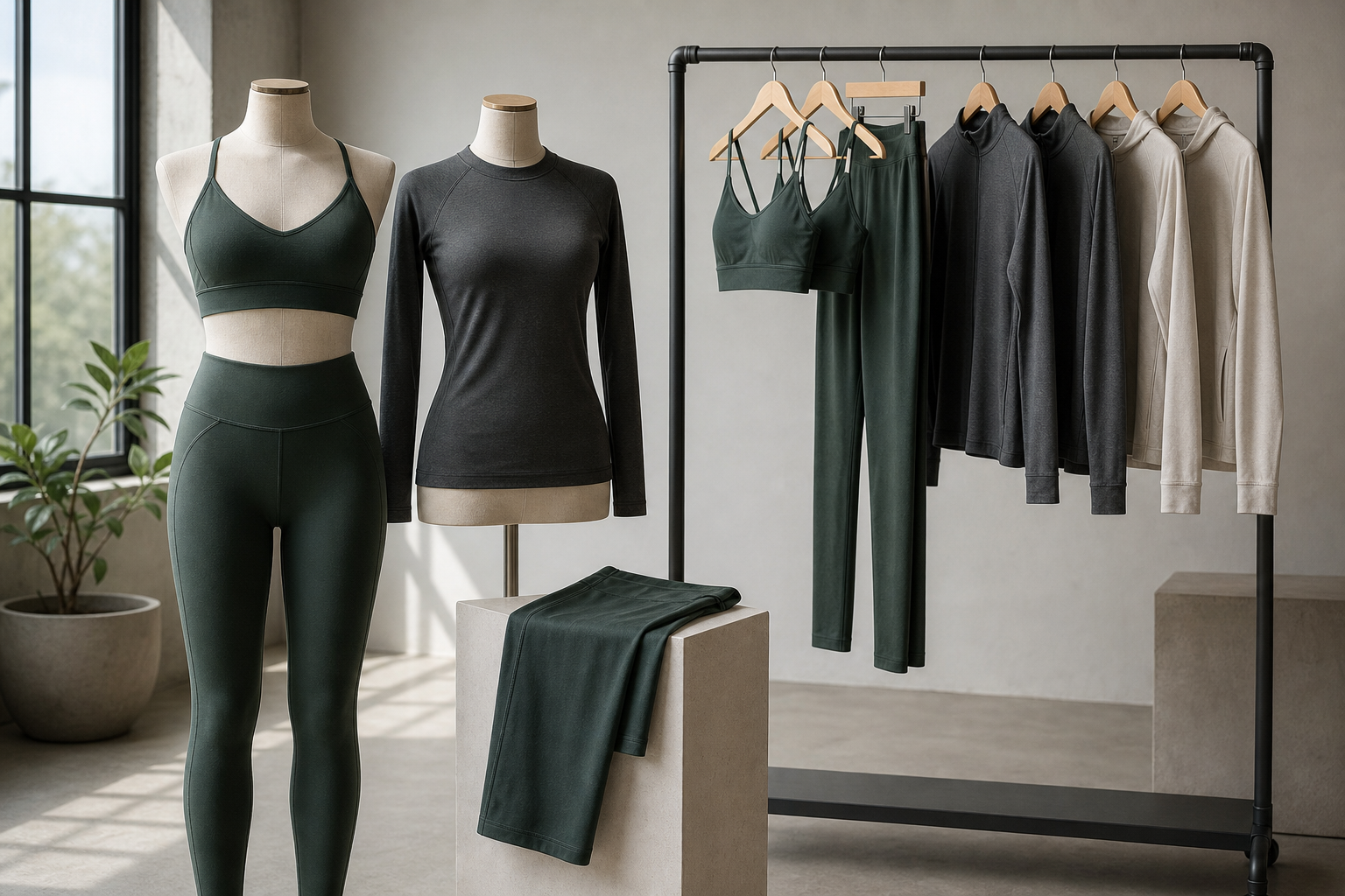 Coordinated performance activewear range in a studio