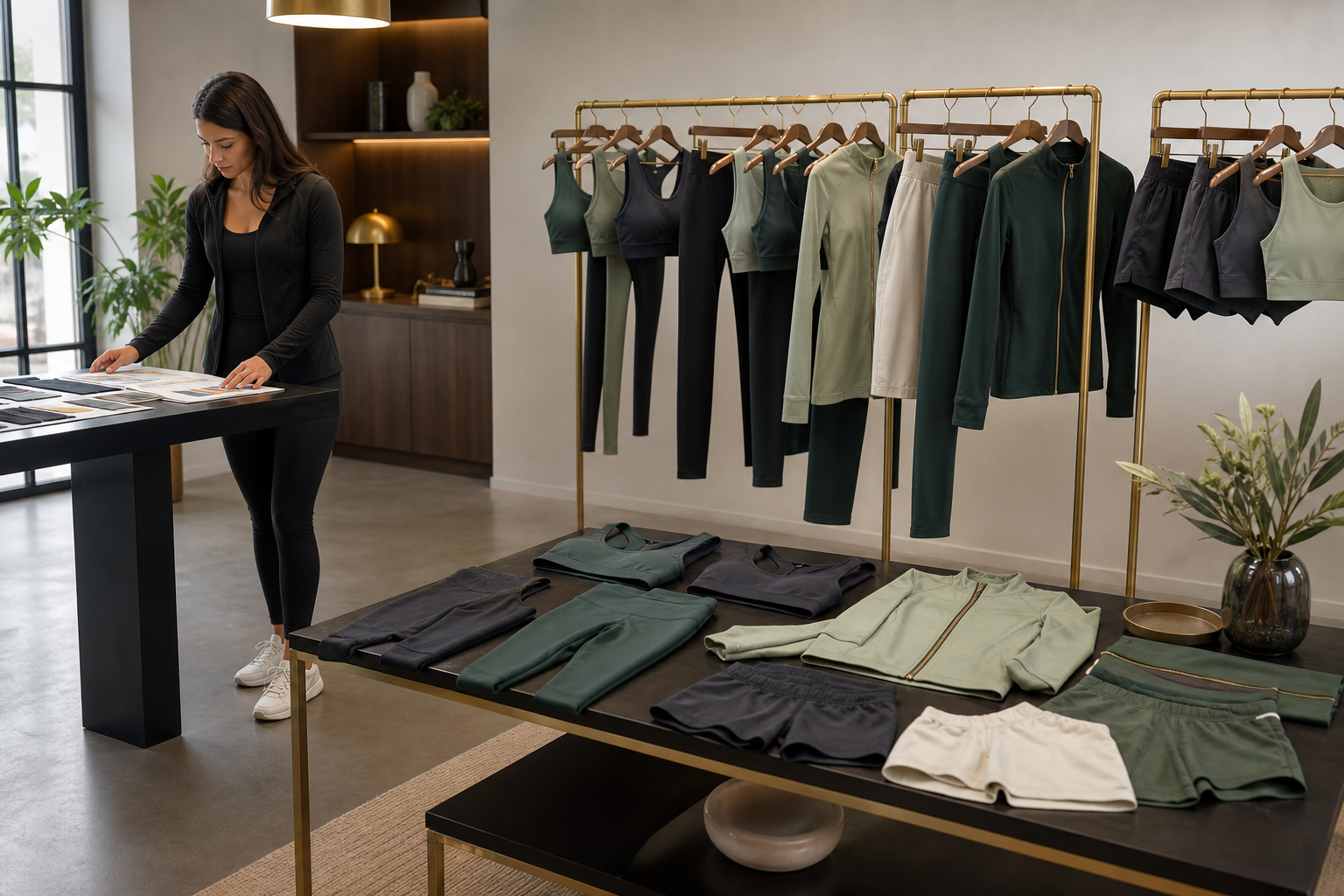 Coordinated leggings, sports bras, tops, shorts and activewear layers