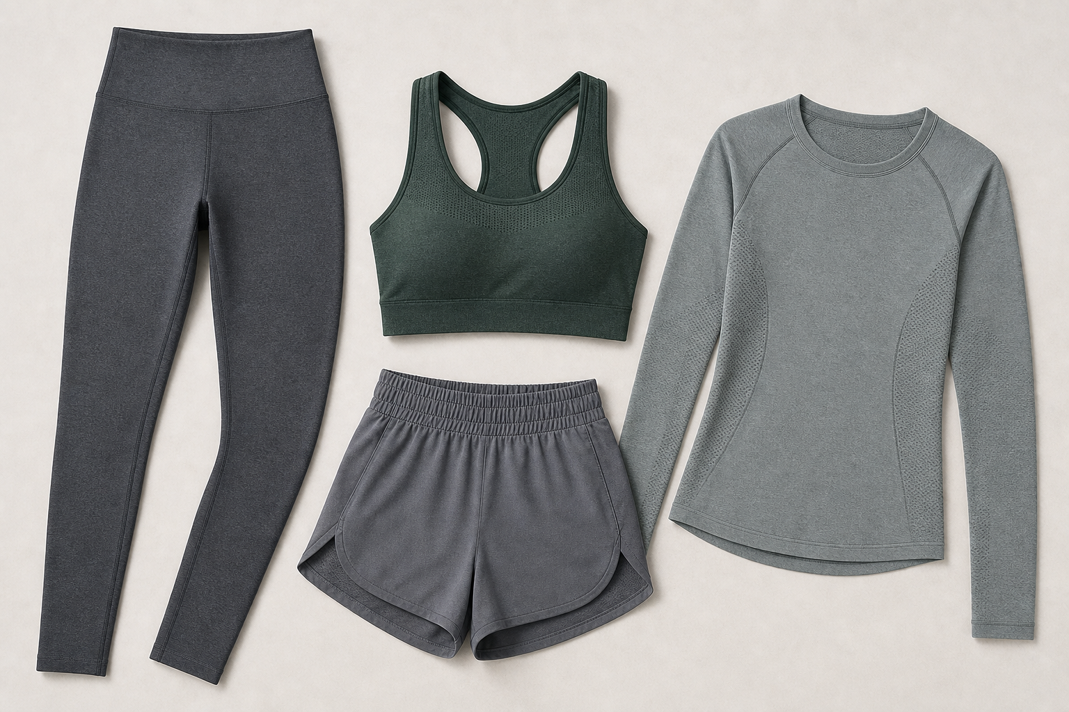 Performance leggings, shorts, bra and long-sleeve top