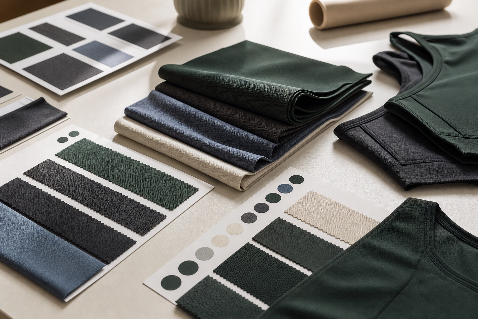 Performance fabric swatches and knit garment panels