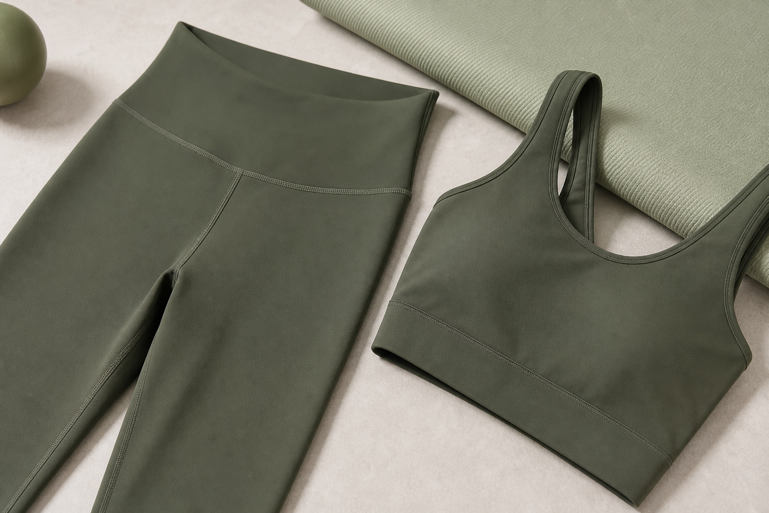 Pilates leggings and fitted top showing waistband and seam details