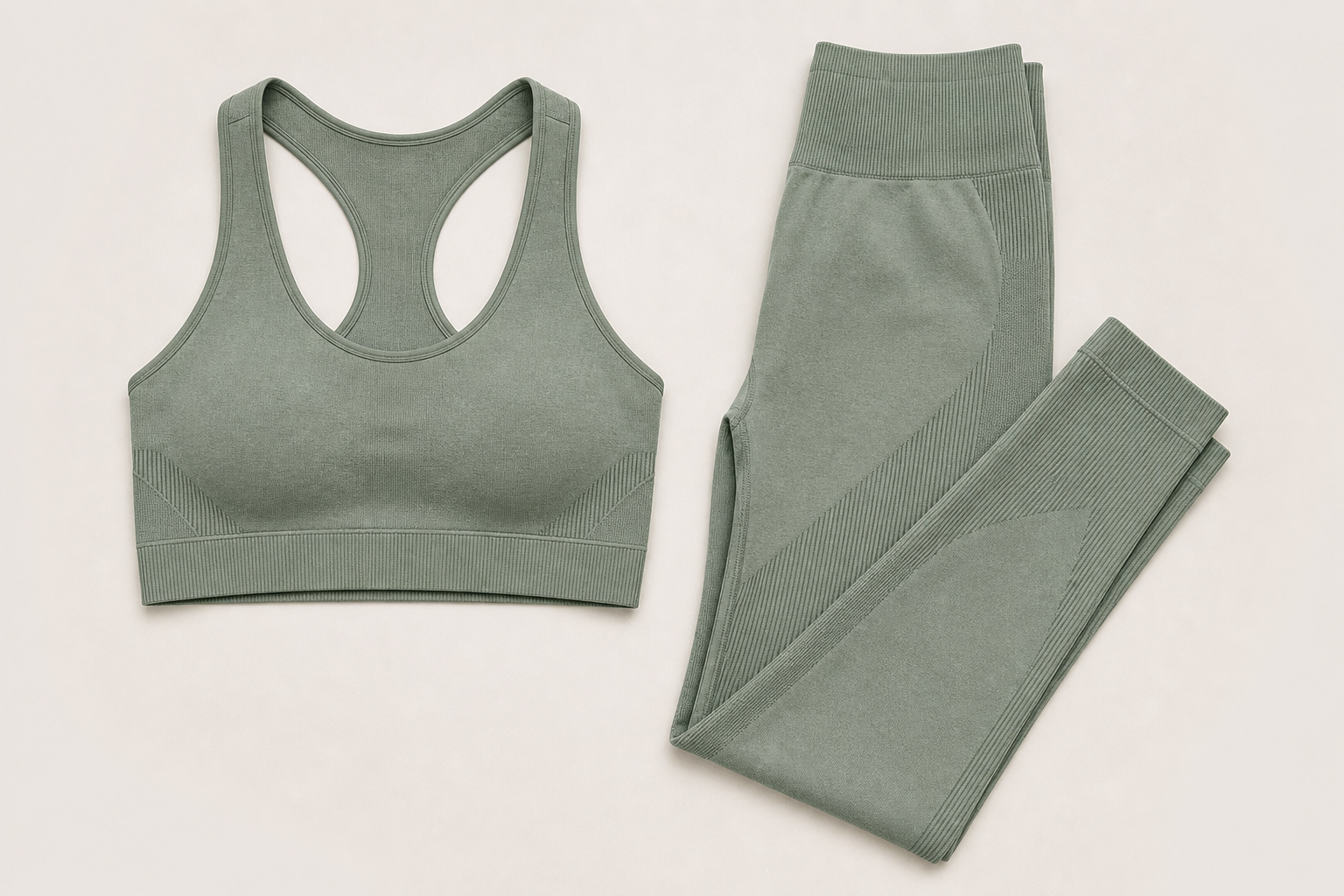 Seamless yoga leggings and bra with engineered knit texture