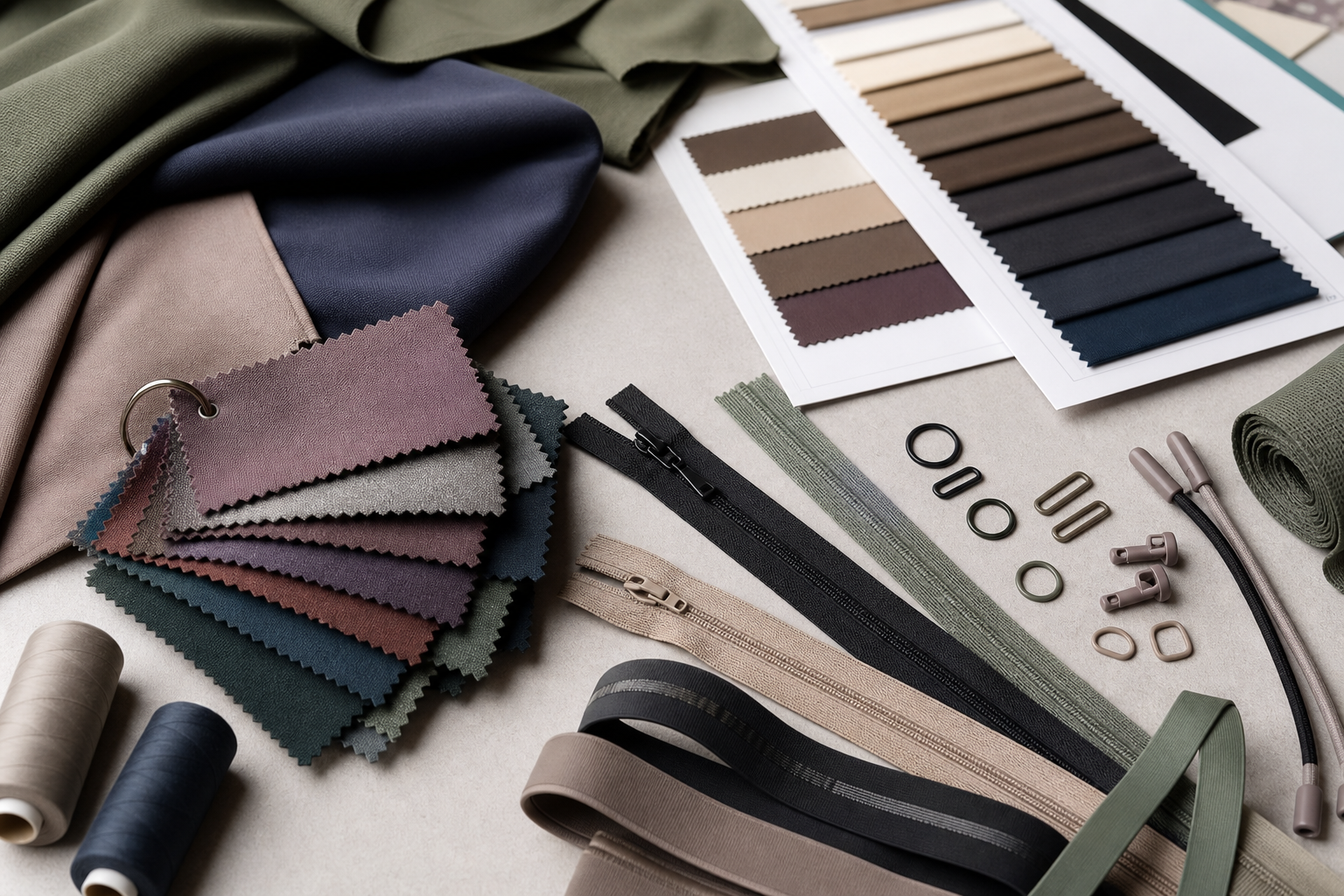 Yoga activewear fabric swatches and trim samples