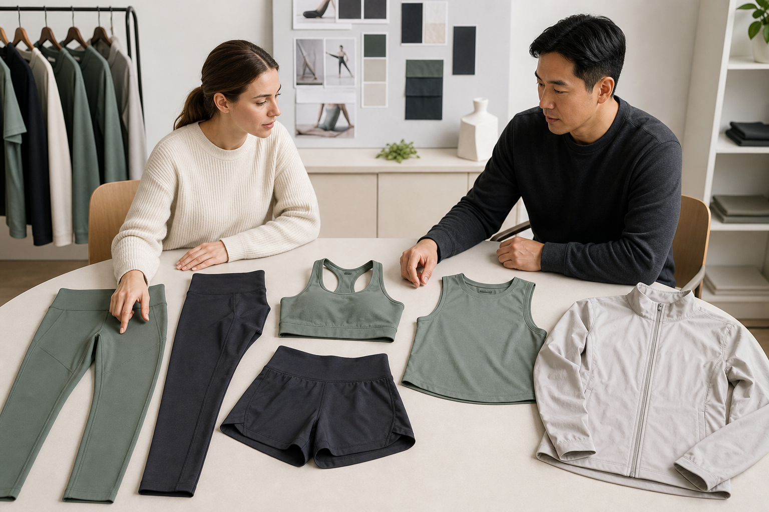 Coordinated yoga leggings, shorts, bra, top and jacket
