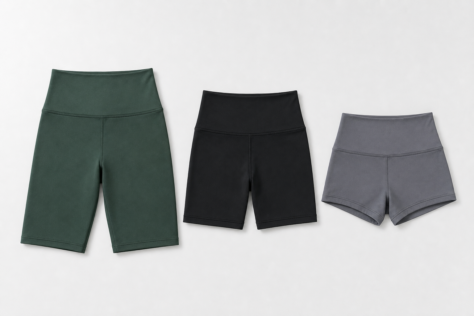 Fitted yoga shorts in three lengths with high waistbands