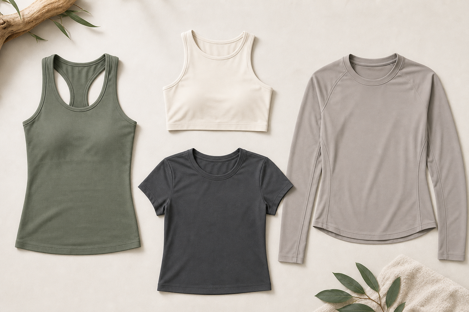 Yoga tank, crop top, T-shirt and long-sleeve top