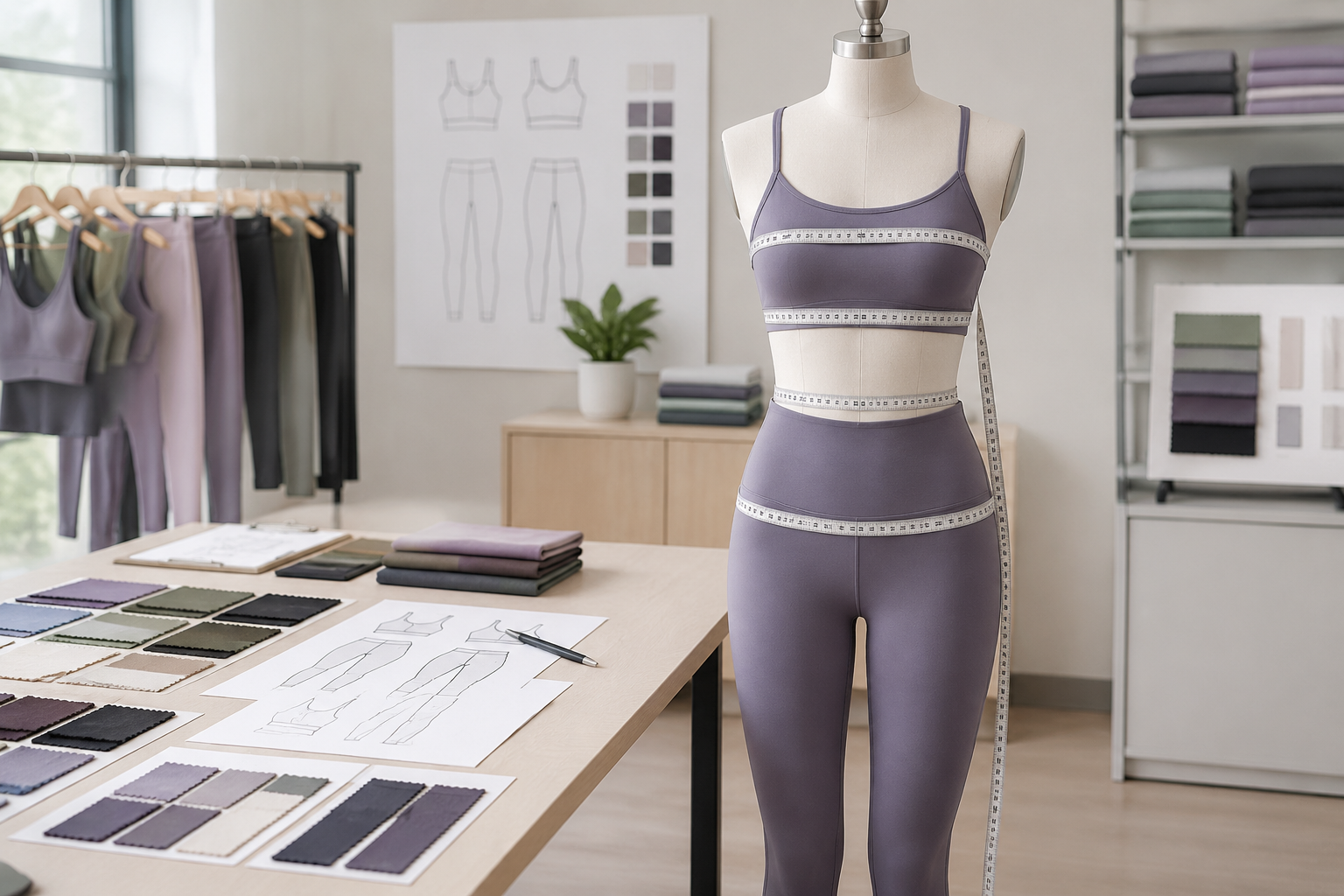 Measuring body points on leggings and a sports bra during activewear size development